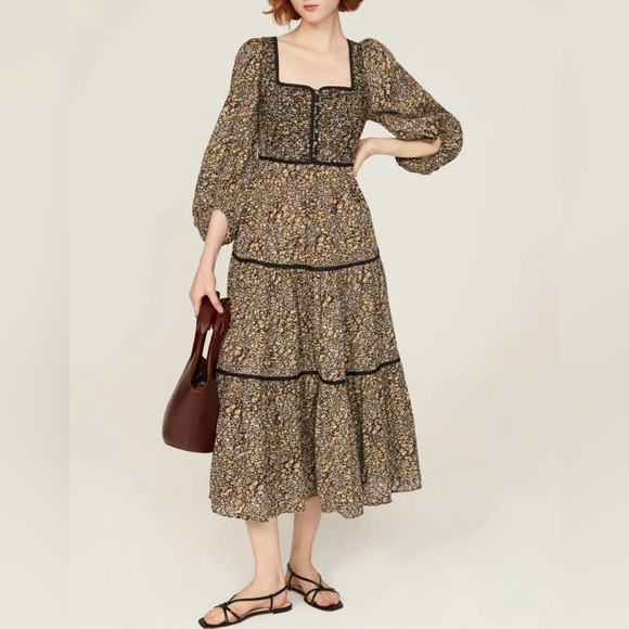 Madewell Dresses & Skirts - Madewell-100% cotton Embroidered black/brown/cream floral  midi  dress.Size 10